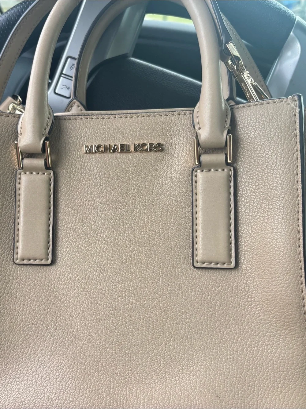 Michael Kors Taupe Leather Satchel with Gold-Tone Hardware